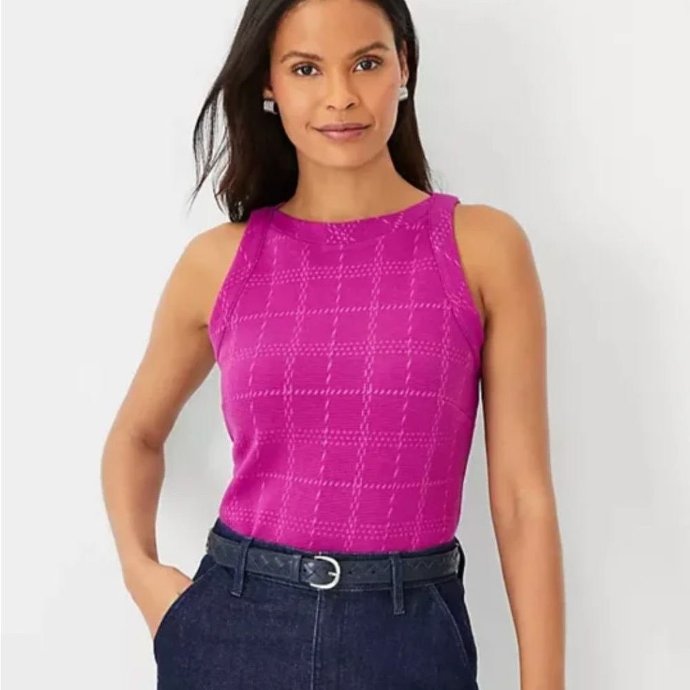 NWT! Ann Taylor Textured Trim Tank Top in Magenta